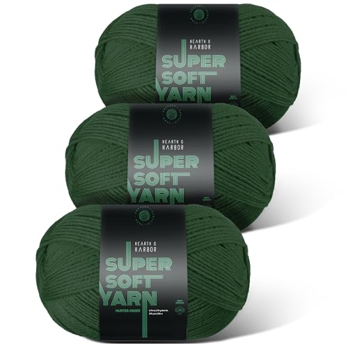 Image of Acrylic Yarn for Crocheting & Knitting - Soft Crochet Yarn for Crocheting, 3 Pack of 370 Yards, Perfect for Crafts & Amigurumi, Medium Worsted Weight 4, Hunter Green