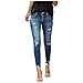 Produktbild KEERADS Damen Jeans Hüftjeans Skinny Stretch Gerade Bein Röhre Straight Leg Hellblau Dunkelblau (L, Dunkelblau A)