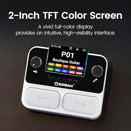 Image of SORAN JME-03A Tiny Stomp Multi Effects Guitar Pedal, 125 Effects, 99 Presets, 10 Modules, 40s Looper, 100 Drum Rhythms, 20 IR /NAM Slots, USB Audio, Rechargeable Pocket Pedal for Guitar and Bass