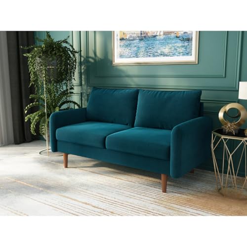 Image of Morrone Velvet Loveseat 2-Seater Sofa, Modern Upholstered Couch for Living Room, Bedroom and Office, Plush Cushion Accent Seating Furniture (Teal, 2 Seater)