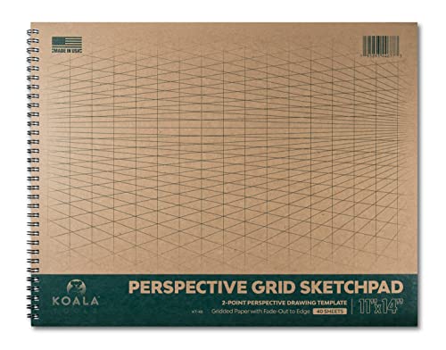 Koala Tools - 40-Sheet Sketch Pad for 2-Point Perspective Drawing, Spiral Bound Gridded Graph Paper for Interior Room Design, Industrial, Architectural and 3D Design, 11 x 14 inches