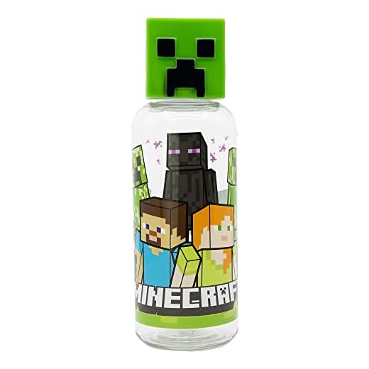 Botella de agua reutilizable para niños y niñas de plástico con diseño infantil con tapón de figurita 3D y capacidad de 560 ml de Minecraft