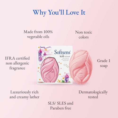 Image of Softsens Kids Soap Princess 75g | Gentle Nourishing Care with Shea Butter & Natural Milk Cream, Dermatologist Tested Baby Soap, Moisturizing Fun Shape Bar Soap For Toddlers & Kids 2-10 Years