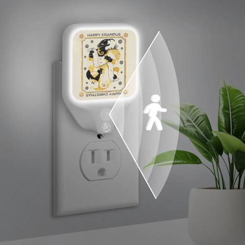 Image of Happy Krampus Plug-in Led Night Light with Auto Dusk to Dawn Sensor for Room Decor, Black Gold Adjustable Brightness Warm White Lights for Hallway,Bedroom, s Room, Kitchen, Stairway