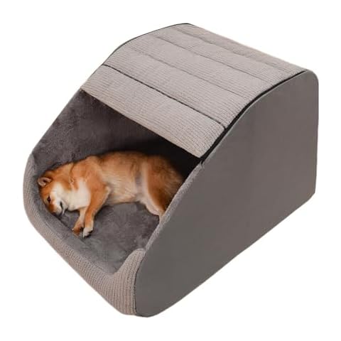 Extra Large Dog Bed House, Cozy Dog House Indoor, Plush Dog Cave Bed Crate Cushion with Non-Slip Bottom for Medium Large Dogs (Grey, L) Cover