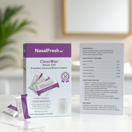 Image of NASALFRESH MD ClearMax Sinus Rinse Salt - .18 oz Clinical Based Formula for Sinus Relief, pH Balanced, Drug-Free - 30 Individually Wrapped Pre-Measured Sachets
