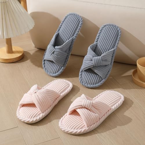 Women For House Slippers Bedroom Indoor And Outdoor Shoes Open Toe Slippers Anti Skid Sole Soft Comfort Corduroy Bow Slider3