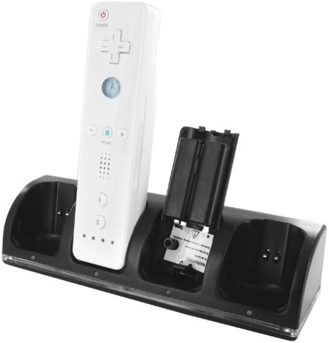 USB Powered Charging Station Dock Stand and 4 Batteries for Nintendo Wii, Black, 12