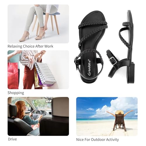 Greatonu Women's Flat Sandals Summer Braided Slip On Gladiator Sandals Open Toe Strappy Slingback Shoes Black Size 9 by Greatonu - Used condition - Image 3