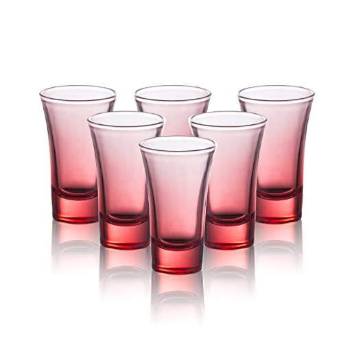 M&N HOME 6- Pack Heavy Based Shot Glass Set, 2-Ounce Shot Glasses - OMBRE RED