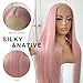 SeraphicWig Synthetic Lace Front Wigs 13x4 Pink Long Straight Hair Wig for Women Half Hand Tied Natural Hair Line Heat Resistant Fiber Hair Daily Wear 24 inches