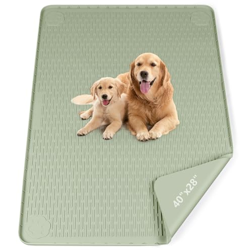 Bartuke Pee Pads for Dogs, 40" x 28" Extra Large Reusable Dog Silicone Mat for Floor Protector, Washable Non-Slip Dog Training Pads for Potty Training (Green)