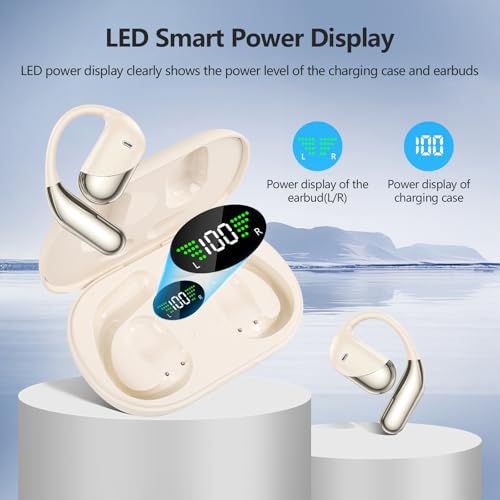 Image of Open Ear Bone Conduction Headphones，,Over Ear Earbuds with Ergonomic Earhook,Bluetooth Headphones with Smart Digital Display,50H Playtime,IPX7 Waterproof,Touch Control Operate Fit Cycling Running