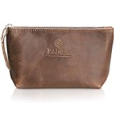 PAJALA Kosmetiktasche - 19 x 10 x 3,5cm Schminktasche für Unterwegs - Elegante Make-Up Tasche für das wichtigste (Braun)