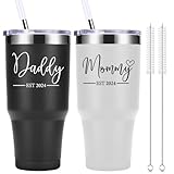 momocici Daddy and Mommy Est 2024 30 OZ Tumbler.New Parents Gifts.Pregnancy Anniversary Parents to be Couple Gift.Gifts for New Dad New Mom Mother's Day Father's Day.(Black&White)