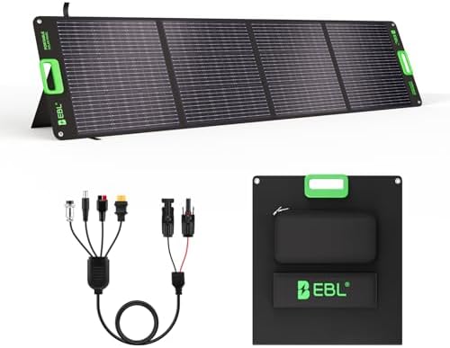EBL 200W Portable Solar Panel for Power Station, Foldable Solar Charger w/ 4 Kickstands, IP65 Waterproof Solar Panel Kit w/DC XT60 Anderson Aviation Output for Outdoor RV Camper Blackout