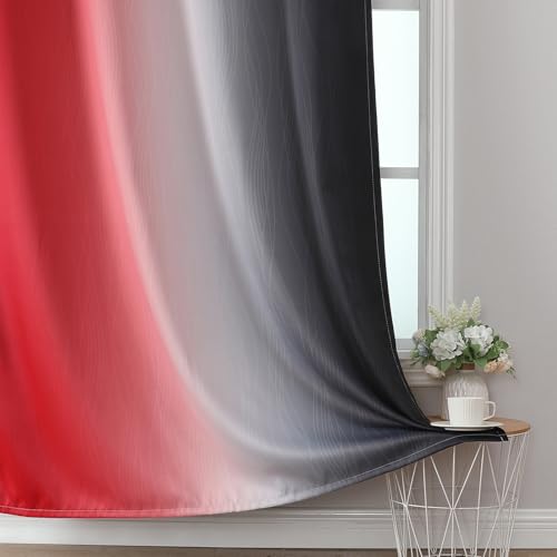 Estelar Textiler Red and Black Blackout Curtains for Bedroom, Thermal Insulated Drapes 108 Inches Long, Full Light Blocking Energy Saving Long Curtains for Living Room, 52Wx108L, 2 Panels