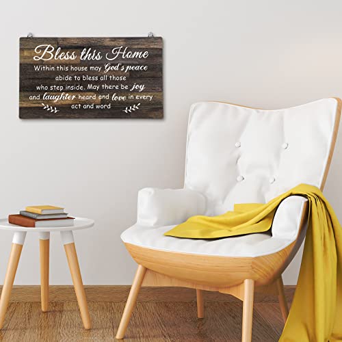 Bless This Home Wood Sign Christian Wall Decor, 13.8 x 8 Inches, Brown - Image 5