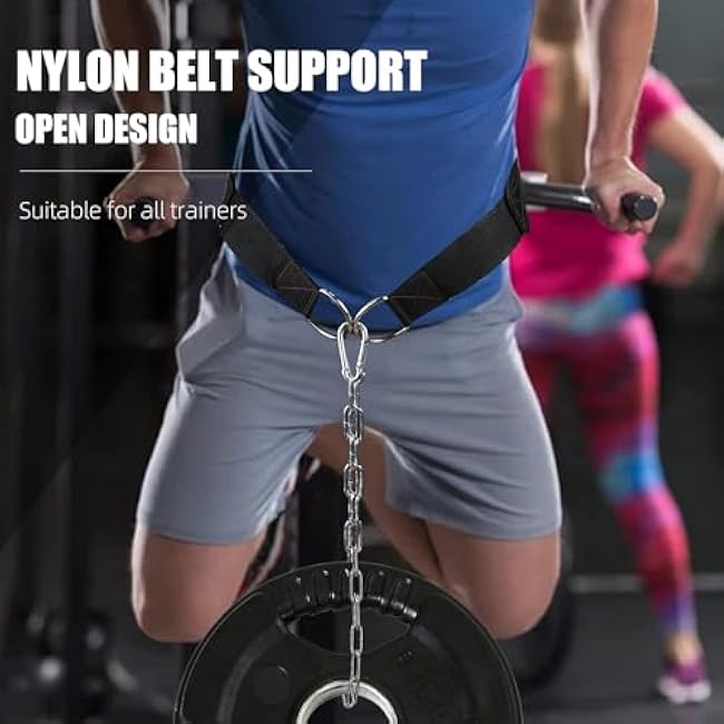 Dip Belt for Weight lifting, Weight Belt with 34'' Extra Long Adjustable Steel Chain, Pull Up Belt for Powerlifting, Strength Training and Bodybuilding, Comfortable Waist Back Support for Men & Women