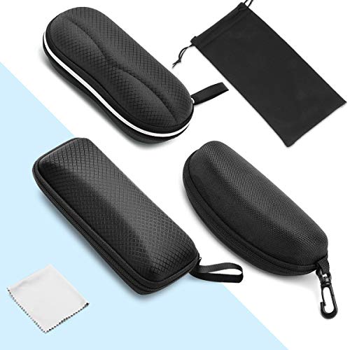 LINGSFIRE Semi-Hard Sunglasses Case(3 Pack), Portable Travel Zipper Eyegalsses Case for Men Women with Cleaning Cloth and Glasses Pouch - Thumbnail 2