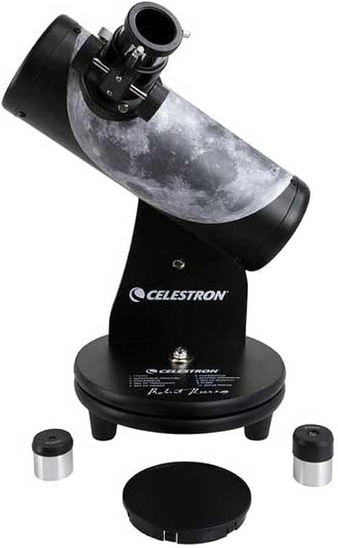 Telescopio Dobsoniano de mesa lunar FirstScope Signature Series de Celestron | Telescopio Dobsoniano manual de mesa con envoltura de mapa lunar, ideal para principiantes, compacto y portátil, incluye libro electrónico lunar