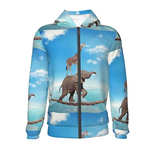 Elephant Giraffe Kids Pullover Hoodies Boys Zip Up Sweatshirts Girls Athletic Clothes with Pocket2