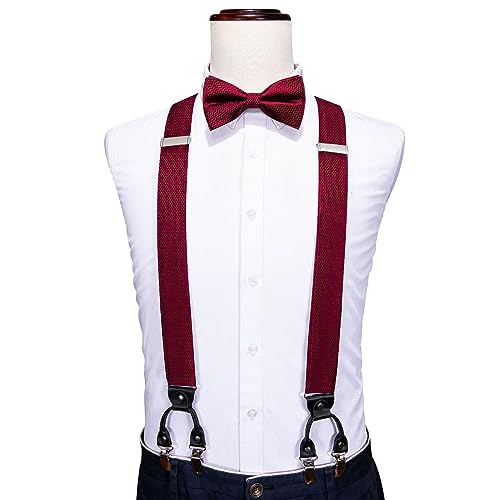 Image of YOHOWA Men Suspenders 6 Clips Strength Adjustable Y Braces Pre-Tied Bow Tie Set Formal Wedding Party