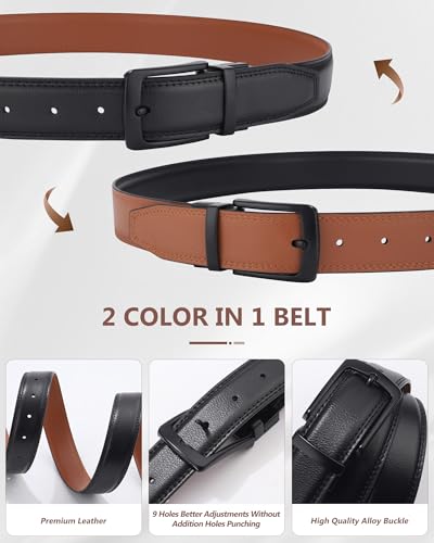AWAYTR Men Reversible Leather Belt - 1.33'' Wide Genuine Leather Dress Belt for Casual and Business Wear4