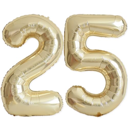 25 Balloon Number 40 Inch Champagne Gold Foil Balloons Giant Jumbo Helium Number 25 or 52 Balloons for 25th 52th Birthday Decorations Anniversary Events Boys Girls Party Decorations (Light Gold)