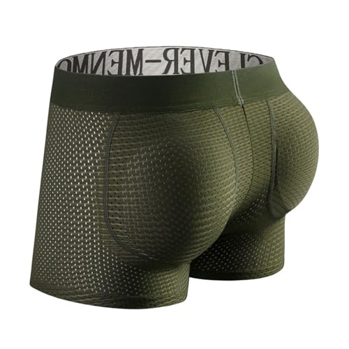 Mesh Mens Padded Underwear Butt Enhancer High Waisted Shapewear Butt Lifter Boxers with Detachable Pads