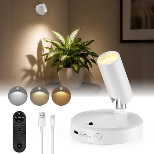 EZVALO Wireless LED Spotlights Indoor 5500mAh Rechargeable Battery Powered Plants Spotlights Indoor Dimmable & Timer 3-CCT Small Up Lights with Remote Accent Uplighting for Artwork Tree (1 White)