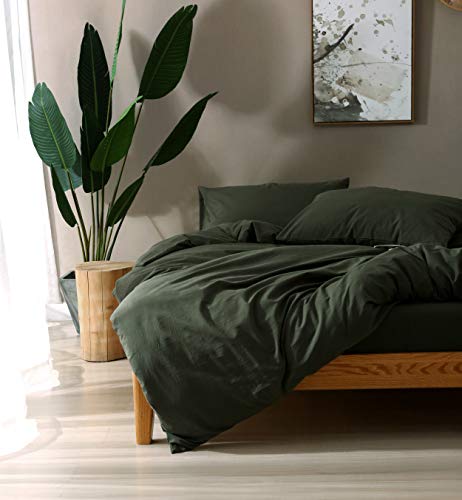 Image of F.Y.Dreams 100% Washed Cotton Duvet Cover for Weighted Blanket 60x80 inches with 16 Ties, Zipper on Long Side /Forrest Green /Just Duvet Cover
