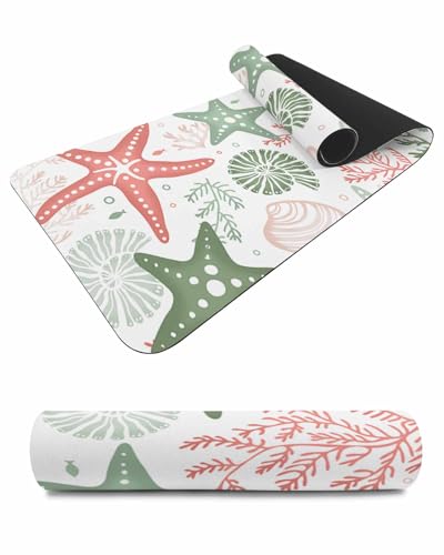 Debedcor Heat Proof Table Pads Waterproof Decorative, Sage Green Starfish Coastal Non-Slip Table Countertop Protector, Summer Shell Coral Farmhouse Insulation Mat for Kitchen Room, 40 x 12 Inches