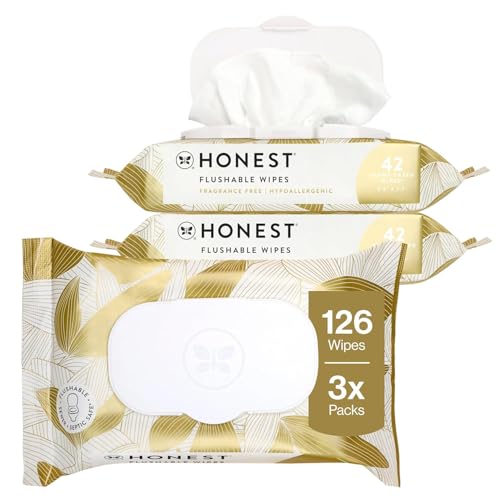 The Honest Company Flushable Wipes for Sensitive Skin, Hypoallergenic, Fragrance-Free, Gilded Wings...