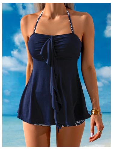 Verdusa Women's 2 Piece Ruffle Tankini Set Halter Tops with Tropical Shorts Swimsuit3