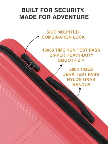Image of Teakwood Meduim Size 8 Wheels Trolley Bag, Hard Cabin with Zipper Closure, Adjustable Push Button & Cross Side Strap, Number Lock System 360 Degree (Medium, Pink)