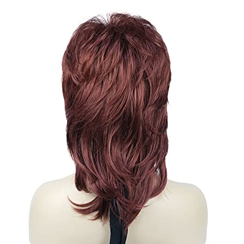Lydell 16" Long Straight Wigs Soft Shaggy Layered Wigs Classic Cap Full Synthetic Hairpieces (131 Burgundy Red) #TOP4