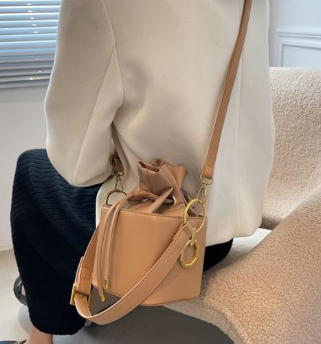 Image of Casual Bucket Bag Trendy Crossbody Bags For Women Vegan Leather Handbags Elegant Clutch Purses Women's Evening Bag