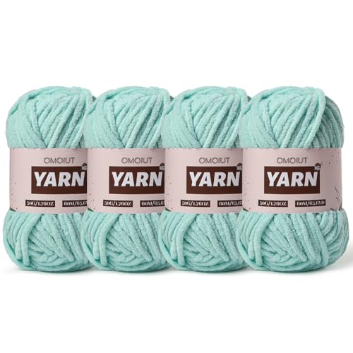 Image of 4 Packs Plush Chenille Chunky Crochet Yarn - Baby Yarn for Crocheting Soft - Velvet Yarns Knitting for Blankets Crafts - Fluffy Amigurumi Yarns 200g /262.5yds (4 Aqua Green)