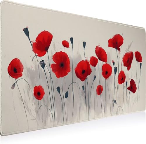 Tapis de souris XXL 900x400 grand bureau rouge motifs fleurs W0G1-992