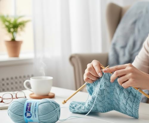 Image of ProKart Premium 4 Ply Wool Yarn, Soft and Lightweight Knitting & Crochet Yarn for Sweaters, Scarves, Hats, Baby Clothes, Purses, Gift Bags, and DIY Craft Projects. Baby Blue, 100g x 2 Pack.
