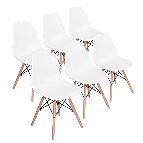 EGGREE Juego de 6 sillas de Comedor con Asiento y Patas de Polipropileno en Madera de Haya Maciza, diseño ergonómico (Blanco)