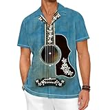 METRONS Camisa havaiana masculina tropical divertida de botão manga curta, Guitarras azuis, P