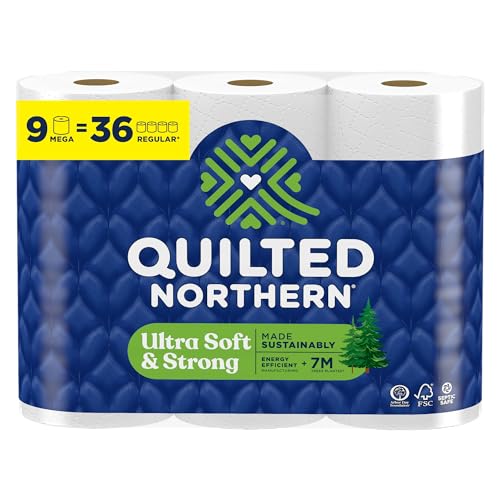 Quilted Northern Ultra Soft & Strong Toilet Paper, 9 Mega Rolls = 36 Regular Rolls, 5X Stronger*, Premium Soft Toilet Tissue