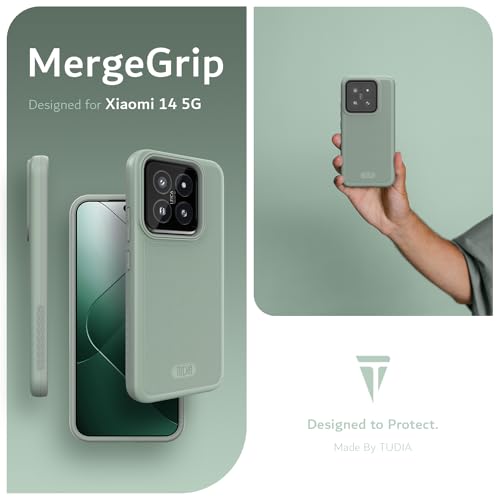 Image of TUDIA DualShield Grip Designed for Xiaomi 14 5G Back Cover (2024), [MergeGrip] Military Grade Dual Layer Shockproof Slim Tough Heavy Duty Protection - Green Lily