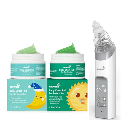 Image of GROWNSY Nasal Aspirator for Baby Grey with 2 Pack Daytime & Nighttime Baby Chest Rubs