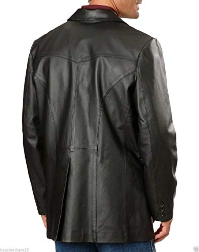 Men's Leather Slim Classic Leather Blazer Lambskin Sport Jacket Blazer Stylish Evening Coats(Black)2