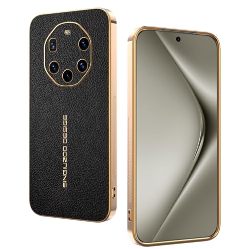 Leather Case for Huawei Mate 40 RS Cover, Litchi Texture PU Leather Electroplated Frame Phone Case Shockproof Anti-Slip for Men Protective Cover Compatible with Huawei Mate 40 RS Shell (Black)