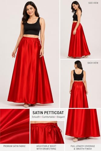 Image of OFEEFAN Women's Satin Saree Petticoat, Soft Satin Saree Underskirt, Free Size with Adjustable Drawstring