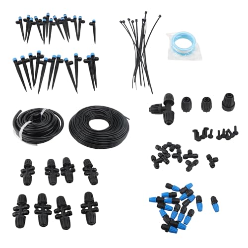 TARSHYRY Kit di Irrigazione a Goccia a Connessione Rapida, Gocciolatori Regolabili con Tecnologia di Bloccaggio per Nebulizzazione a Bassa Pressione, Tubo Dell'acqua da 10 M 1/2" e 60 M